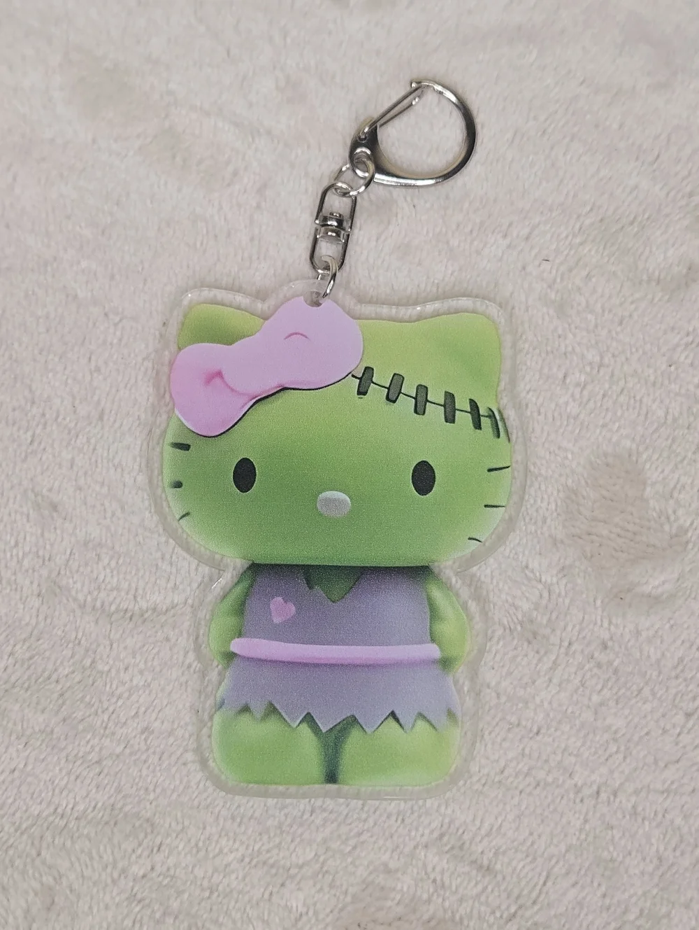 Hello Kitty Plastic Halloween Frankenstein Keychain